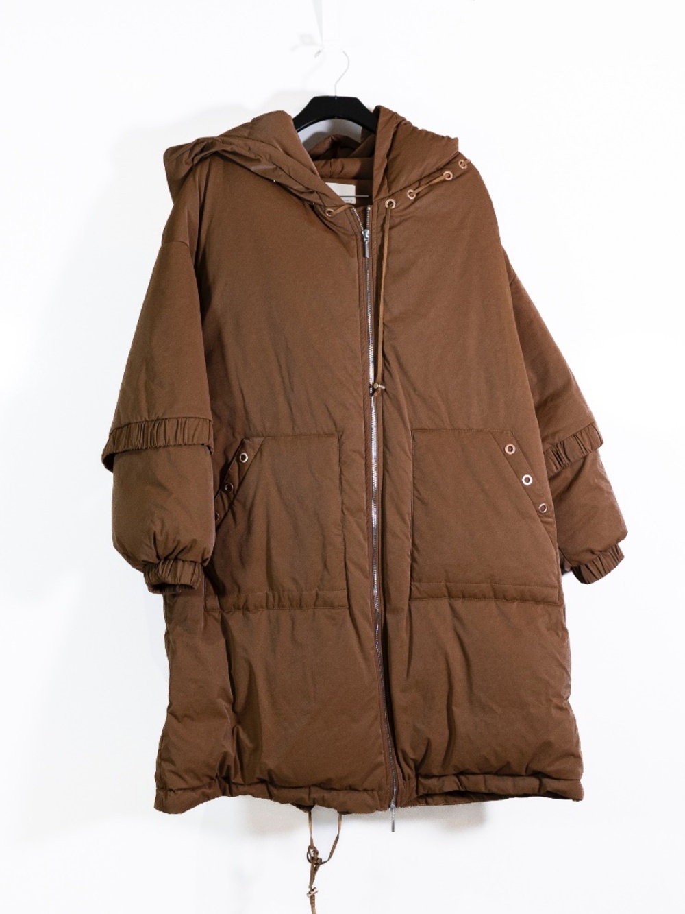 Nap Women's White Duck Down Feather Quilted Puffer Oversized Coat Jacket Brown S